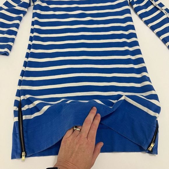 J. Crew Blue White Stripes 3/4 Sleeve Side Zip Stretch Knit Tunic Sweater XS - Picture 11 of 11